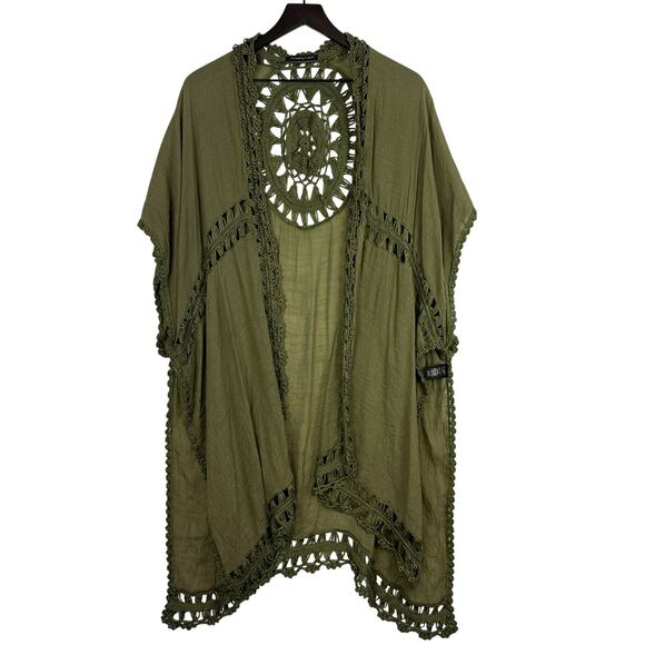 Do Everything in Love Crochet Trim Swim Beach Cover Up Cardigan Green - One Size - Picture 1 of 10